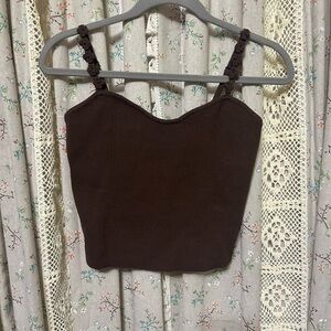 Bailey 44 Embroidered Rosette Corset Sweetheart Tank Brown Size Small NWT